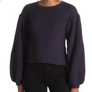 MAISIE Bishop Sleeve Crewneck Knit Sweater in navy size medium
